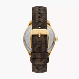 Michael Kors Benning Three Hand Gold Dial Brown Leather Strap Watch For Men - MK8931