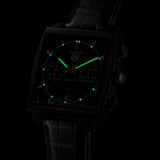 Tag Heuer Monaco Automatic Chronograph Black Dial Black Leather Strap Watch for Men - CBL2180.FC6497
