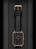 Daniel Wellington Quadro Black Dial Black Leather Strap Watch For Women  - DW00100449