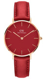 Daniel Wellington Petite Suffolk Red Dial Red Leather Strap Watch For Women - DW00100404