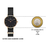 Daniel Wellington Petite Cornwall Black Dial Black Nylon Strap Watch for Women - DW00100247