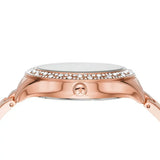 Michael Kors Lilane Three Hand Mother of Pearl White Dial Rose Gold Steel Strap Watch For Women - MK4557