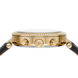 Michael Kors Parker Chronograph Black Dial Black Leather Strap Watch For Women - MK6984