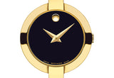 Movado Bela Black Dial Gold Steel Strap Watch For Women - 0606999