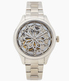Fossil Rye Automatic Skeleton Silver Dial Silver Steel Strap Watch for Women - BQ3753