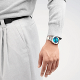 D1 Milano Square Caribbean Blue Dial Silver Steel Strap Watch for Men - D1-SQBJ07