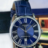 Tissot Carson Premium Powermatic 80 Blue Dial Blue Leather Strap Watch For Men - T122.407.16.043.00