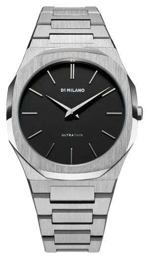 D1 Milano Ultra Thin Matte Black Dial Silver Steel Strap Watch for Men - D1-UTBJ40