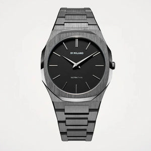 D1 Milano Ultra Thin Re-Gun Black Dial Gray Steel Strap Watch for Men - D1-UTBJ41