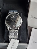 Emporio Armani Minimalist Black Dial Silver Steel Strap Watch for Men - AR11600
