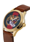 Gucci Le Marche Des Merveilles Red & Green Dial Brown Leather Strap Unisex Watch - YA126497