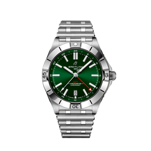 Breitling Chronomat GMT 40 Green Dial Silver Steel Strap Watch for Men - A32398101L1A1
