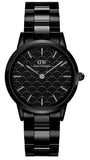 Daniel Wellington Iconic Link Ceramic Black Dial Black Steel Strap Watch For Women - DW00100414
