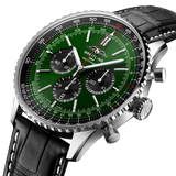 Breitling Navitimer B01 Chronograph 46 Green Dial Black Leather Strap Watch for Men - AB0137241L1P1