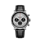 Breitling Navitimer B01 Chronograph 43 Silver Dial Black Leather Strap Watch for Men - AB0138241G1P1