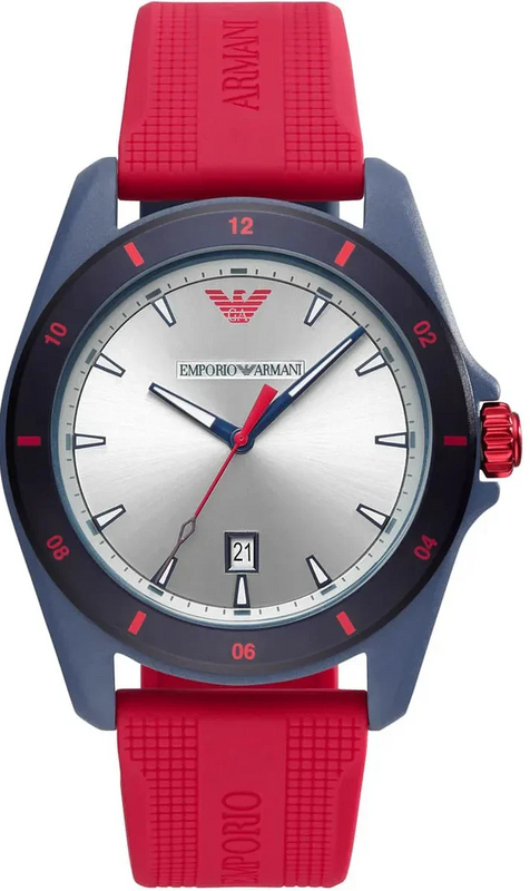 Emporio Armani Sigma Silver Dial Red Silicone Strap Watch for Men - AR11219