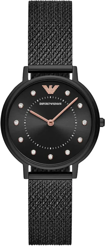 Emporio Armani Kappa Black Dial Black Mesh Strap Watch for Women - AR11252