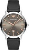 Emporio Armani Ruggero Grey Dial Black Leather Strap Watch for Men  - AR11277