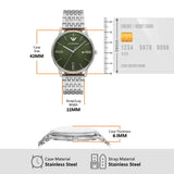 Emporio Armani Minimalist Green Dial Silver Steel Strap Watch for Men - AR11644