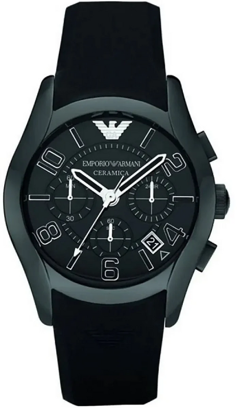 Emporio Armani Valente Large Chronograph Black Dial Black Silicone Strap Watch for Men - AR1430