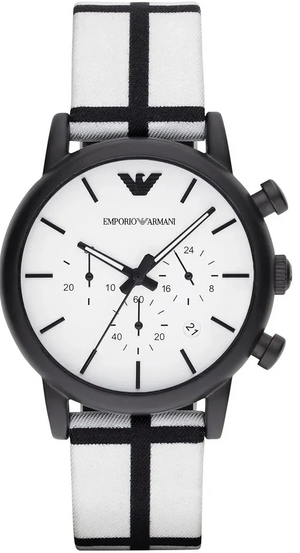 Emporio Armani Luigi Large Chronograph White Dial Two Tone Fabric Strap Watch for Men- AR1859