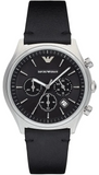 Emporio Armani Zeta Chronograph Black Dial Black Leather Strap Watch for Men - AR1975