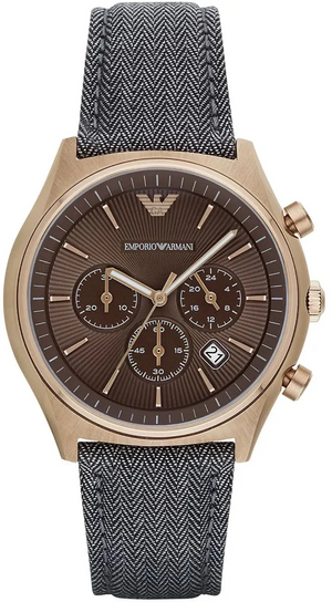 Emporio Armani Zeta Chronograph Brown Dial Gray Fabric Strap Watch for Men - AR1976