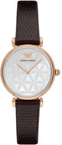 Emporio Armani Gianni T-Bar Silver Dial Brown Leather Strap Watch for Women - AR1990