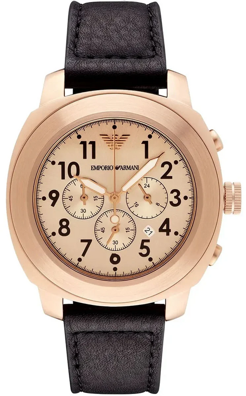 Emporio Armani Ruggero Chronograph Rose Gold Dial Black Leather Strap Watch for Men - AR6087