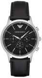Emporio Armani Renato Chronograph Black Dial Black Leather Strap Watch for Men - AR8034
