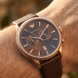 Emporio Armani Alpha Large Chronograph Brown Dial Brown Leather Strap Watch for Men - AR1793