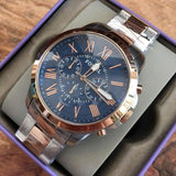 Fossil Grant Chronograph Blue Dial Two Tone Steel Strap Watch for Men - FS5024