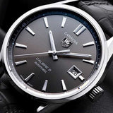 Tag Heuer Carrera Automatic Black Dial Black Leather Strap Watch for Men - WAR201A.FC6266