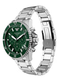 Emporio Armani World Explorer Solar Chronograph Green Dial Silver Steel Strap Watch for Men - AR11741