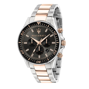 Maserati SFIDA Chronograph Black Dial Two Tone Steel Strap Watch For Men - R8873640002