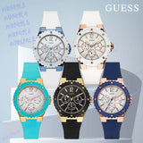 Guess Overdrive White Dial Turquoise Rubber Strap Watch for Women - W0149L3