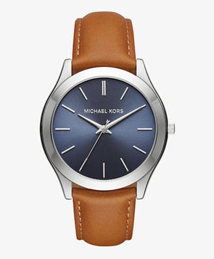 Michael Kors Slim Runway Analog Blue Dial Brown Leather Strap Watch For Men - MK8508