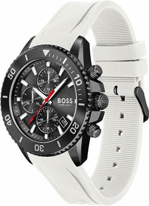 Hugo Boss Admiral Chronograph Black Dial White Rubber Strap Watch for Men - 1513966