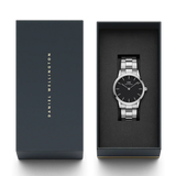 Daniel Wellington Iconic Link Black Dial Silver Steel Strap Watch For Women - DW00100342