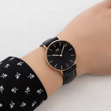 Daniel Wellington Classic Sheffield Black Dial Black Leather Strap Watch For Women - DW00100139