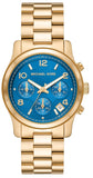 Michael Kors Runway Chronograph Blue Dial Gold Steel Strap Watch For Women - MK7353