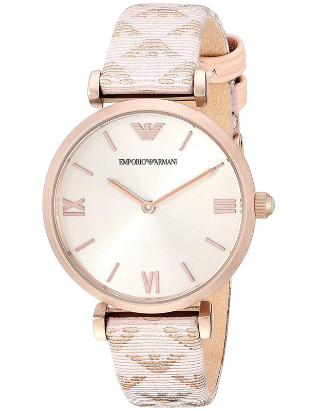 Emporio Armani Gianni T Bar Analog Silver Dial Beige Leather Strap Watch For Women - AR11127