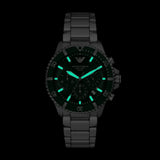Emporio Armani World Explorer Solar Chronograph Green Dial Silver Steel Strap Watch for Men - AR11741