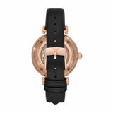 Emporio Armani Gianni T Bar Mother of Pearl White Dial Black Leather Strap Watch For Women - AR60047