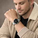 Emporio Armani Ruggero Black Dial Silver Steel Strap Watch for Men - AR11310