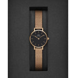 Daniel Wellington Petite Pressed Melrose Black Dial Rose Gold Mesh Strap Watch For Women - DW00100440