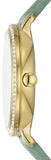 Fossil Jacqueline Analog Moonphase Mother of Pearl White Dial Green Leather Strap Watch for Women - ES5168
