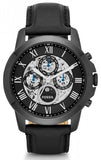 Fossil Grant Automatic Chronograph Black Dial Black Leather Strap Watch for Men - ME3028