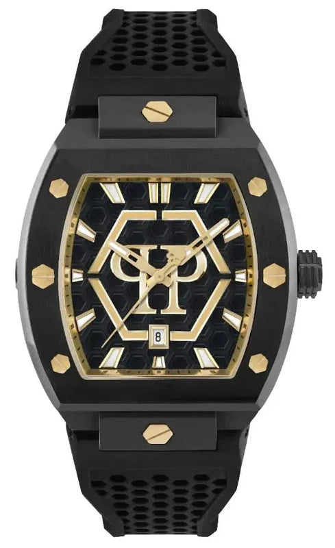 Philipp Plein Hexagon Phantom Black Dial Black Silicone Strap Watch For Men- PWPUA0224