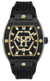 Philipp Plein Hexagon Phantom Black Dial Black Silicone Strap Watch For Men- PWPUA0224
